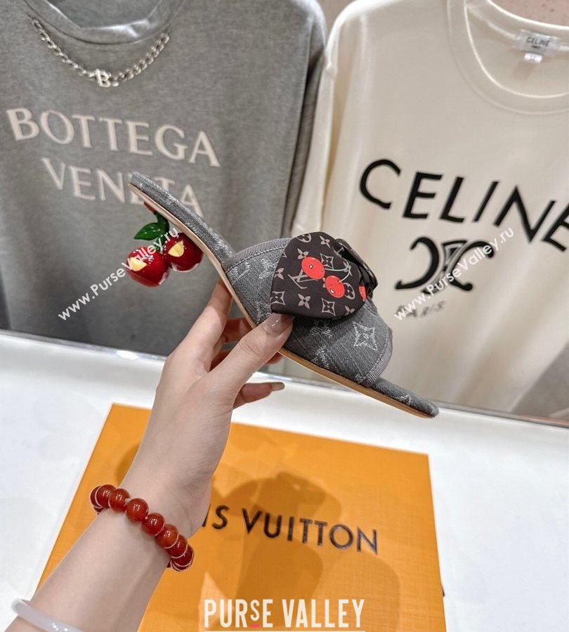 Louis Vuitton LV x TM Cherie Heel Slides Sandal 5.5cm in Monogram Denim with Bow Dark Grey 2025 (MD-250712053)
