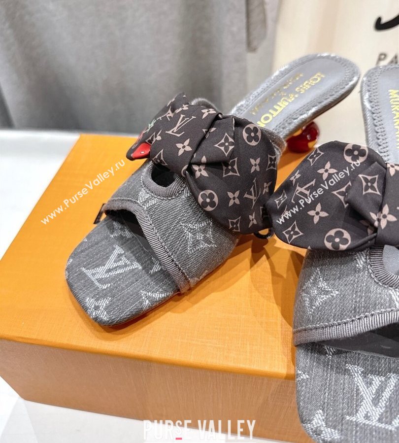 Louis Vuitton LV x TM Cherie Heel Slides Sandal 5.5cm in Monogram Denim with Bow Dark Grey 2025 (MD-250712053)