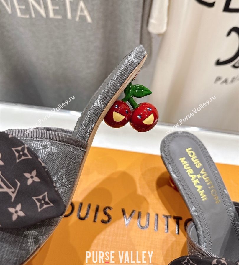Louis Vuitton LV x TM Cherie Heel Slides Sandal 5.5cm in Monogram Denim with Bow Dark Grey 2025 (MD-250712053)