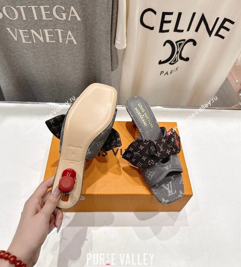 Louis Vuitton LV x TM Cherie Heel Slides Sandal 5.5cm in Monogram Denim with Bow Dark Grey 2025 (MD-250712053)