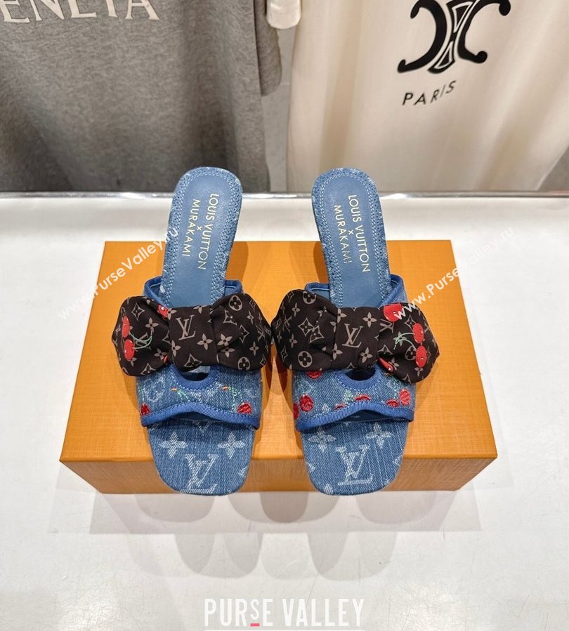 Louis Vuitton LV x TM Cherie Heel Slides Sandal 5.5cm in Monogram Denim with Bow Blue/Red 2025 (MD-250712054)