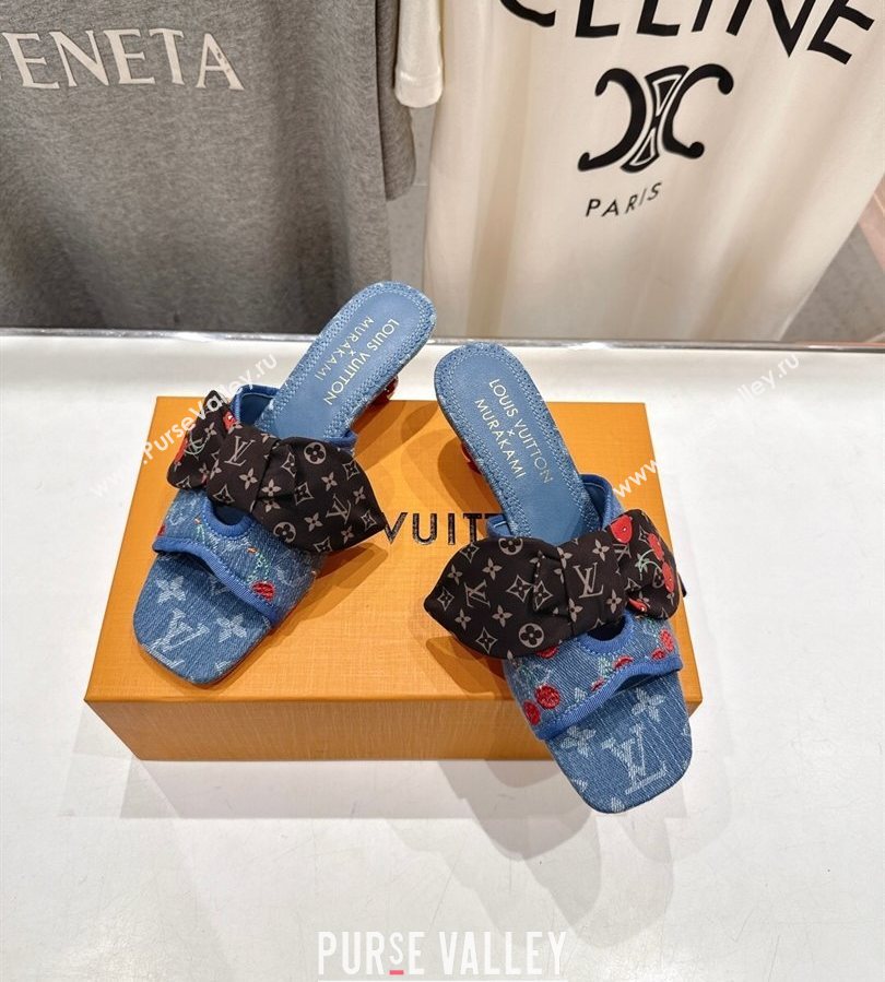 Louis Vuitton LV x TM Cherie Heel Slides Sandal 5.5cm in Monogram Denim with Bow Blue/Red 2025 (MD-250712054)