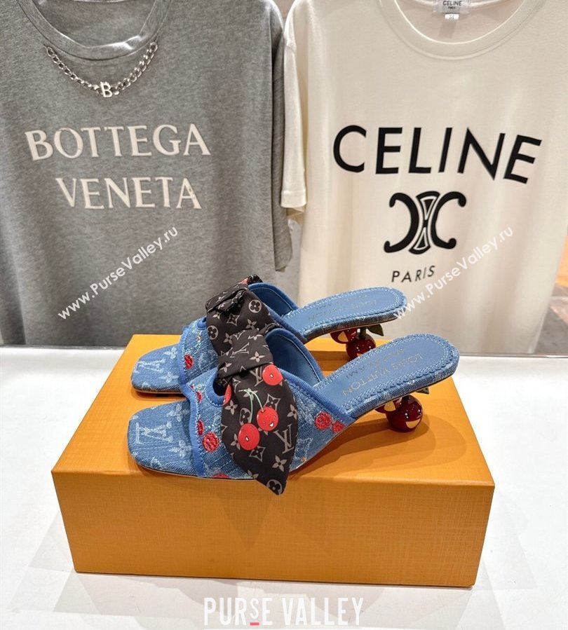 Louis Vuitton LV x TM Cherie Heel Slides Sandal 5.5cm in Monogram Denim with Bow Blue/Red 2025 (MD-250712054)