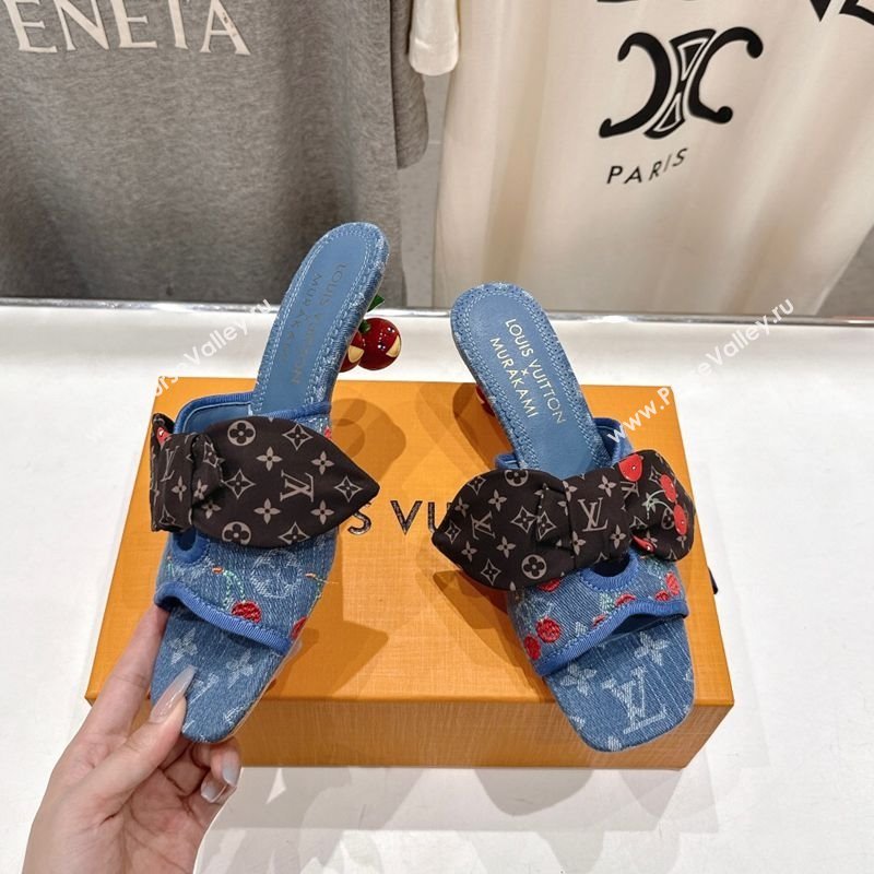 Louis Vuitton LV x TM Cherie Heel Slides Sandal 5.5cm in Monogram Denim with Bow Blue/Red 2025 (MD-250712054)