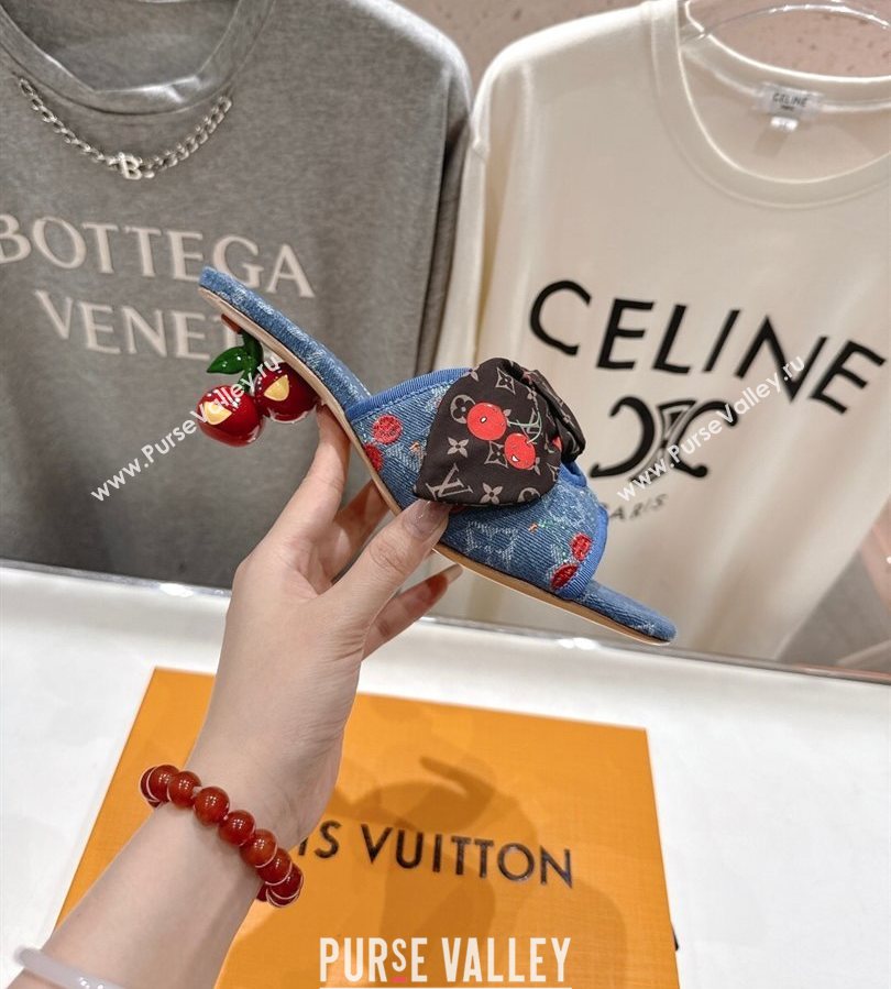 Louis Vuitton LV x TM Cherie Heel Slides Sandal 5.5cm in Monogram Denim with Bow Blue/Red 2025 (MD-250712054)