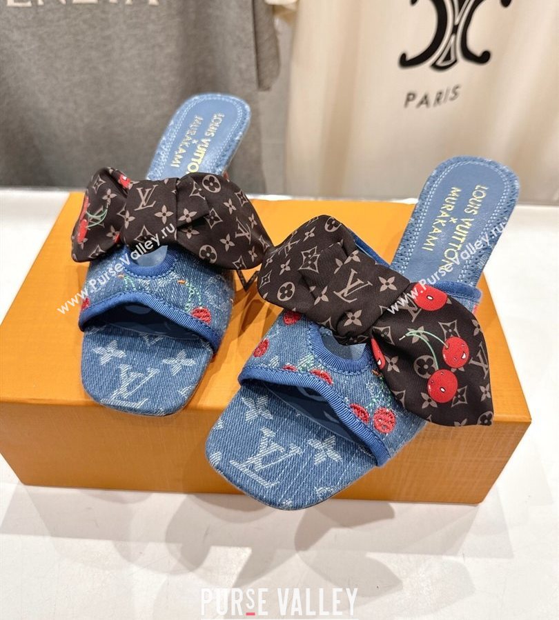 Louis Vuitton LV x TM Cherie Heel Slides Sandal 5.5cm in Monogram Denim with Bow Blue/Red 2025 (MD-250712054)