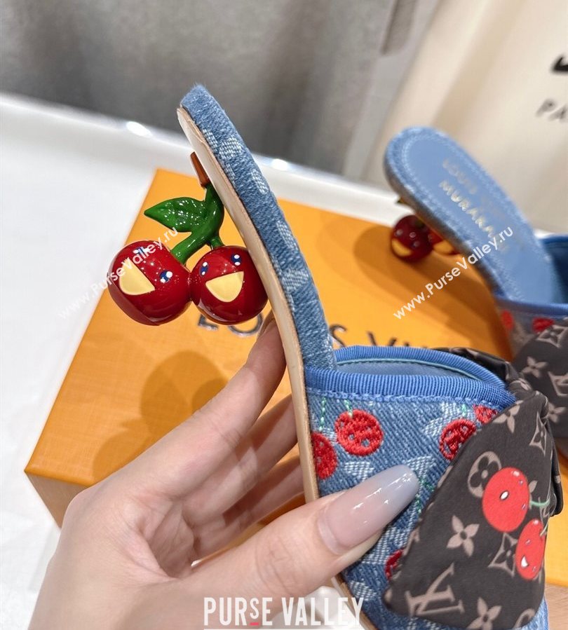 Louis Vuitton LV x TM Cherie Heel Slides Sandal 5.5cm in Monogram Denim with Bow Blue/Red 2025 (MD-250712054)