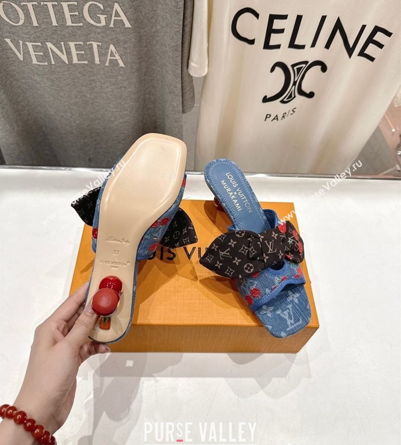 Louis Vuitton LV x TM Cherie Heel Slides Sandal 5.5cm in Monogram Denim with Bow Blue/Red 2025 (MD-250712054)