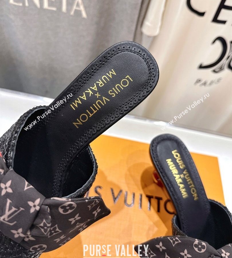 Louis Vuitton LV x TM Cherie Heel Slides Sandal 5.5cm in Raffia Straw with Bow Black 2025 (MD-250712055)
