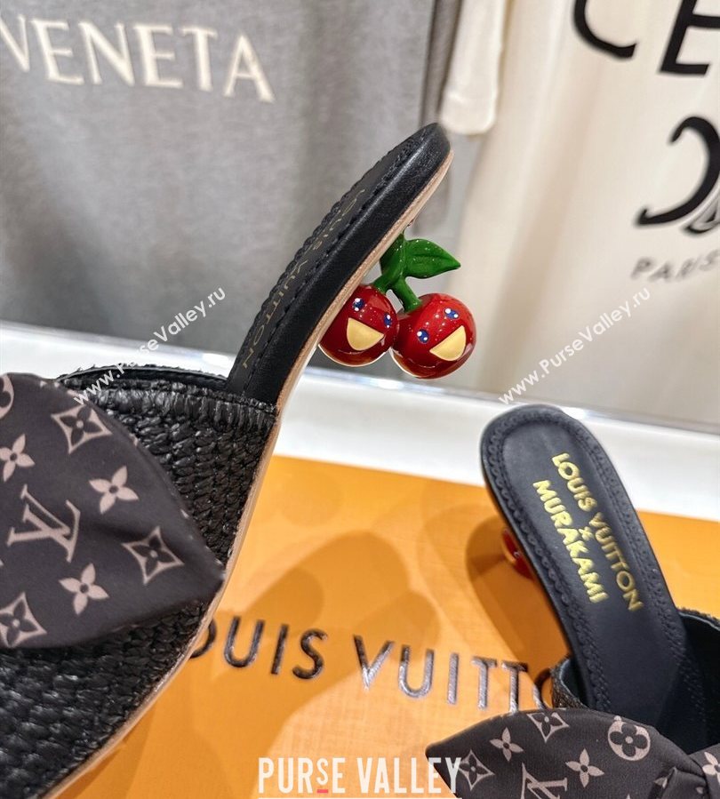 Louis Vuitton LV x TM Cherie Heel Slides Sandal 5.5cm in Raffia Straw with Bow Black 2025 (MD-250712055)