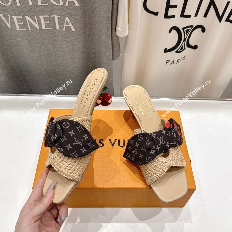 Louis Vuitton LV x TM Cherie Heel Slides Sandal 5.5cm in Raffia Straw with Bow Beige 2025 (MD-250712056)