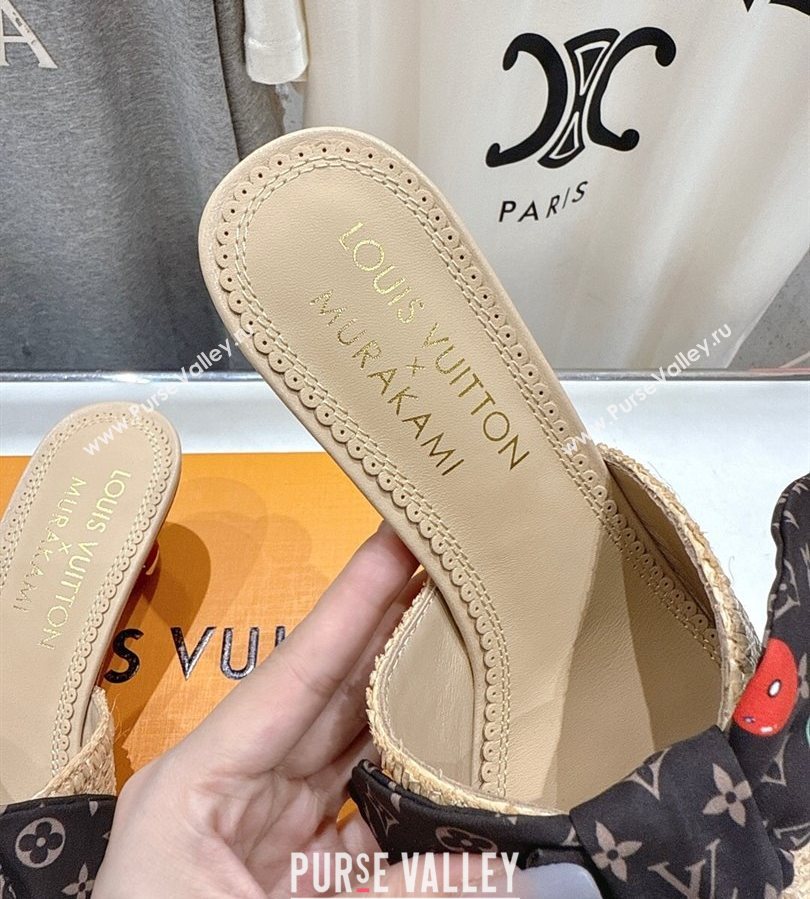 Louis Vuitton LV x TM Cherie Heel Slides Sandal 5.5cm in Raffia Straw with Bow Beige 2025 (MD-250712056)