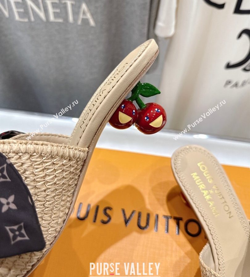 Louis Vuitton LV x TM Cherie Heel Slides Sandal 5.5cm in Raffia Straw with Bow Beige 2025 (MD-250712056)