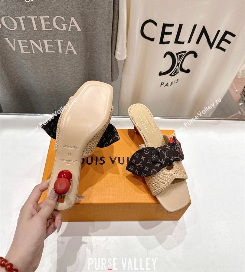 Louis Vuitton LV x TM Cherie Heel Slides Sandal 5.5cm in Raffia Straw with Bow Beige 2025 (MD-250712056)
