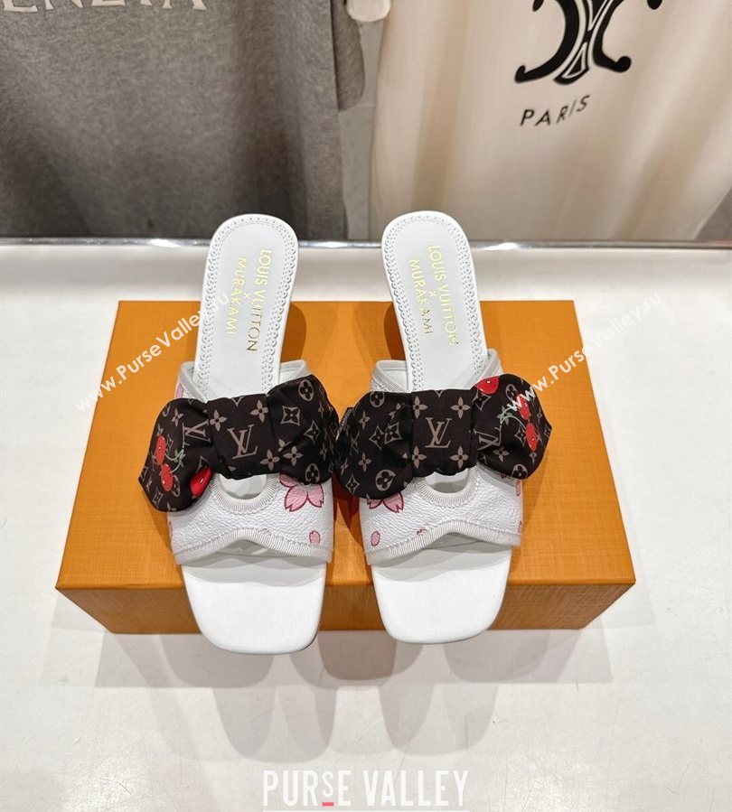 Louis Vuitton LV x TM Cherie Heel Slides Sandal 5.5cm in White Blossom Leather with Bow 2025 (MD-250712057)