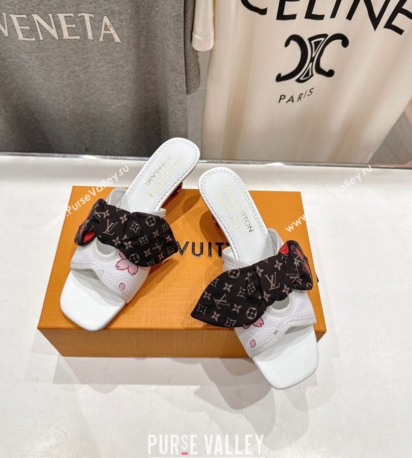 Louis Vuitton LV x TM Cherie Heel Slides Sandal 5.5cm in White Blossom Leather with Bow 2025 (MD-250712057)