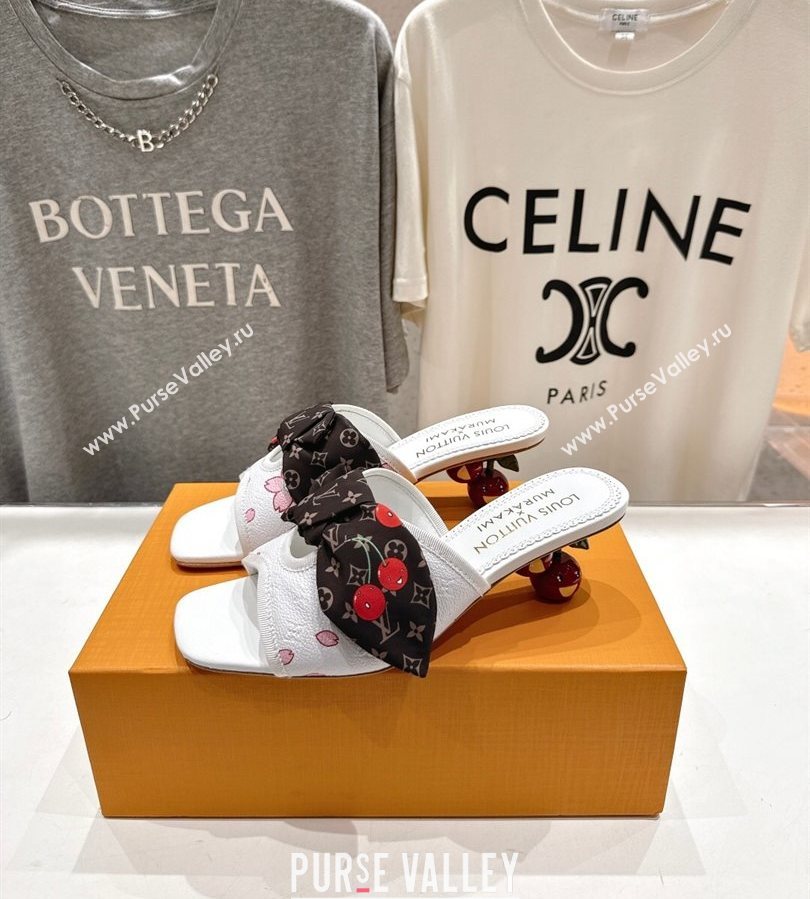 Louis Vuitton LV x TM Cherie Heel Slides Sandal 5.5cm in White Blossom Leather with Bow 2025 (MD-250712057)