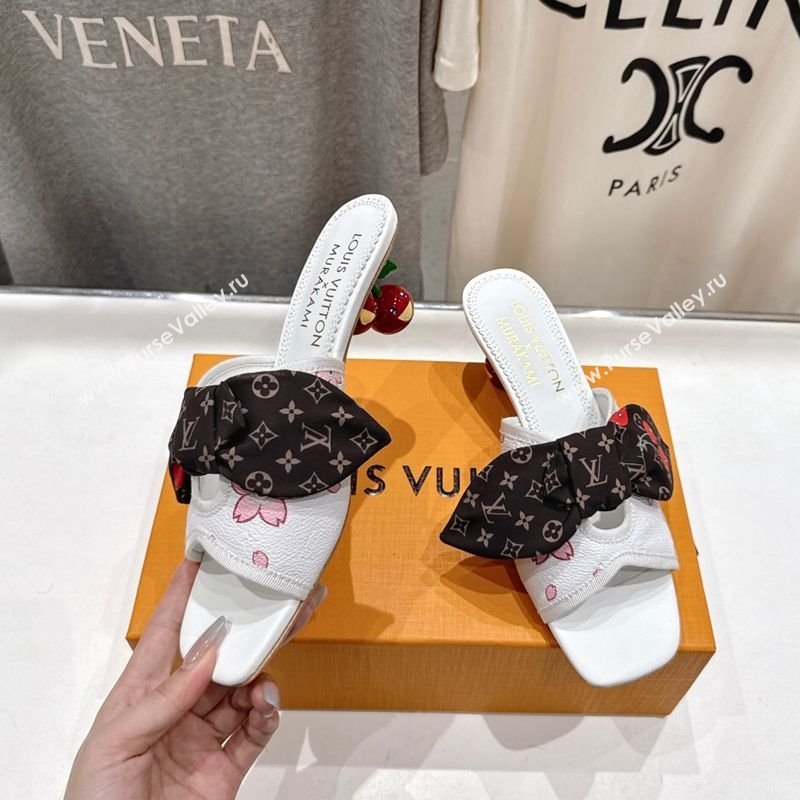 Louis Vuitton LV x TM Cherie Heel Slides Sandal 5.5cm in White Blossom Leather with Bow 2025 (MD-250712057)