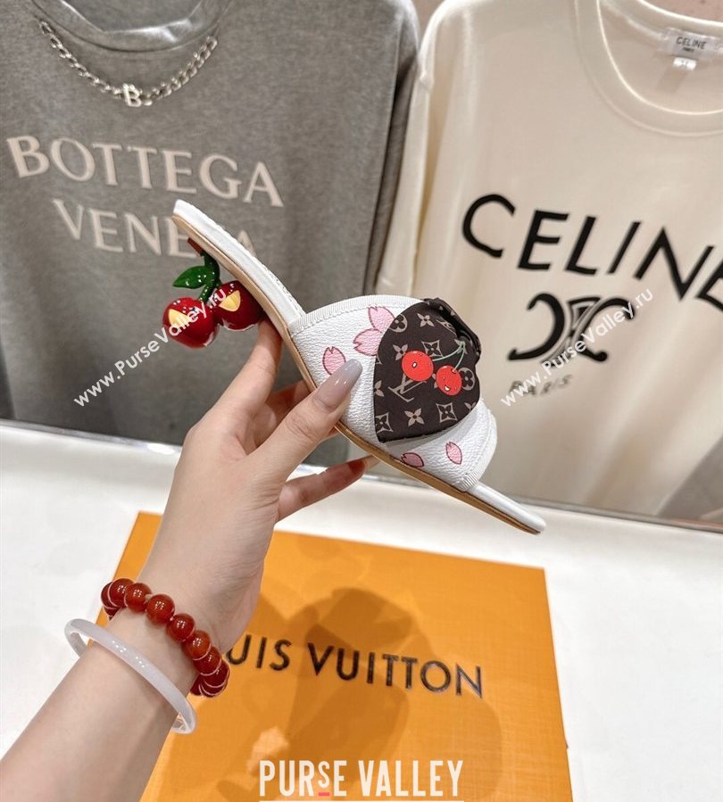 Louis Vuitton LV x TM Cherie Heel Slides Sandal 5.5cm in White Blossom Leather with Bow 2025 (MD-250712057)