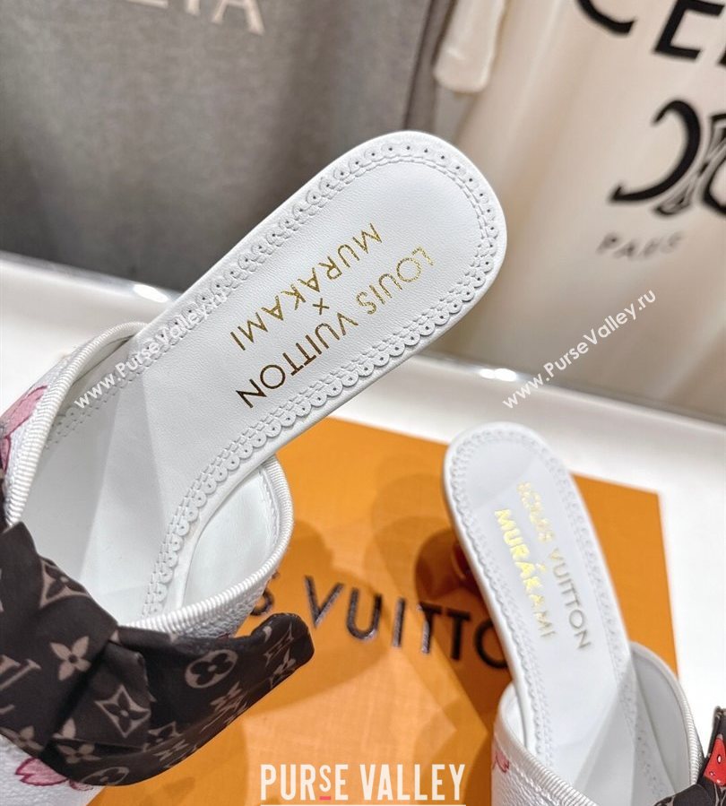 Louis Vuitton LV x TM Cherie Heel Slides Sandal 5.5cm in White Blossom Leather with Bow 2025 (MD-250712057)