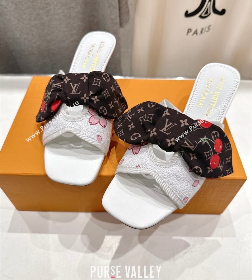 Louis Vuitton LV x TM Cherie Heel Slides Sandal 5.5cm in White Blossom Leather with Bow 2025 (MD-250712057)