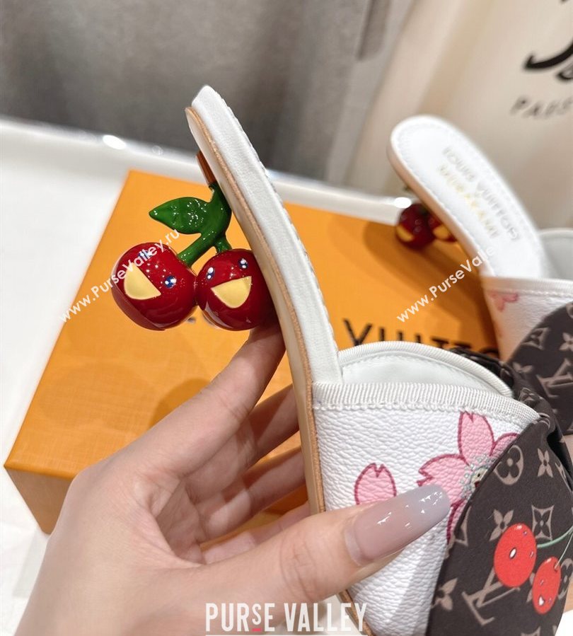 Louis Vuitton LV x TM Cherie Heel Slides Sandal 5.5cm in White Blossom Leather with Bow 2025 (MD-250712057)
