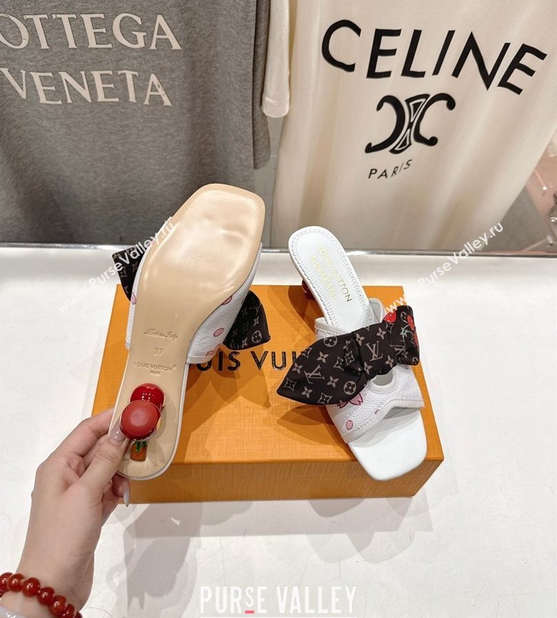Louis Vuitton LV x TM Cherie Heel Slides Sandal 5.5cm in White Blossom Leather with Bow 2025 (MD-250712057)
