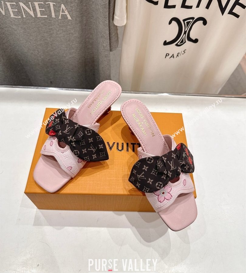 Louis Vuitton LV x TM Cherie Heel Slides Sandal 5.5cm in Pink Blossom Leather with Bow 2025 (MD-250712059)