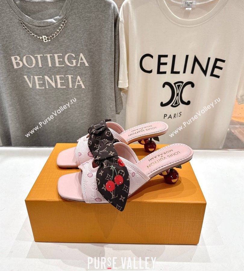 Louis Vuitton LV x TM Cherie Heel Slides Sandal 5.5cm in Pink Blossom Leather with Bow 2025 (MD-250712059)