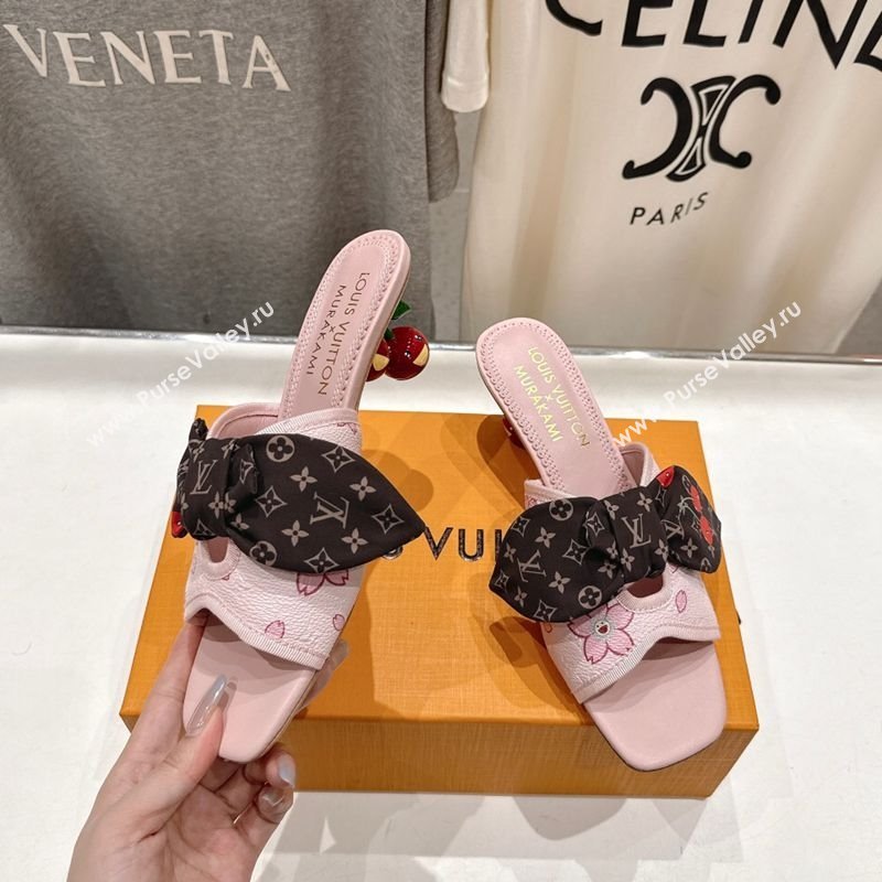 Louis Vuitton LV x TM Cherie Heel Slides Sandal 5.5cm in Pink Blossom Leather with Bow 2025 (MD-250712059)