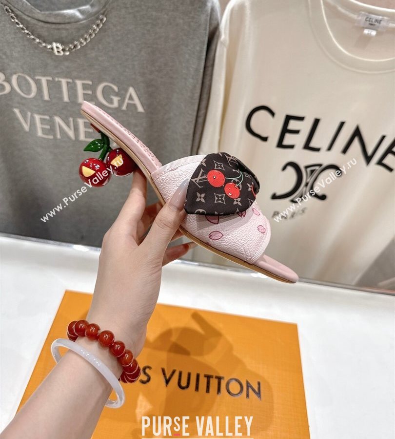 Louis Vuitton LV x TM Cherie Heel Slides Sandal 5.5cm in Pink Blossom Leather with Bow 2025 (MD-250712059)