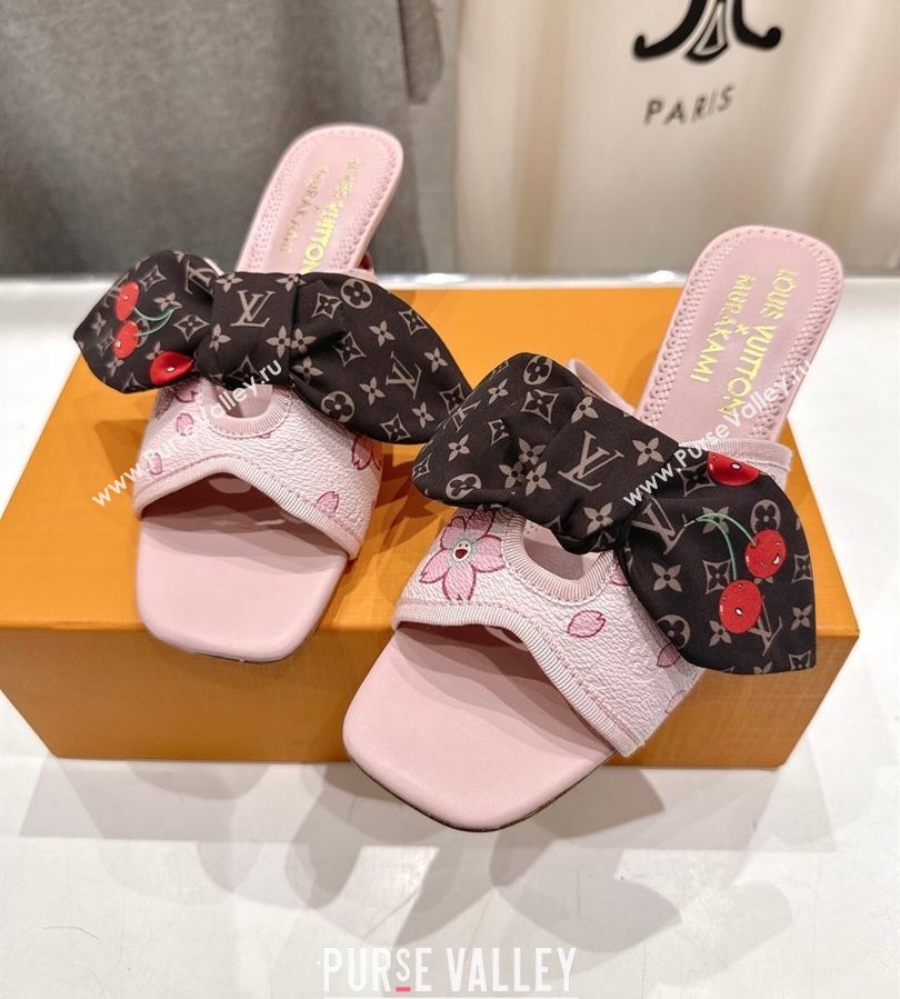 Louis Vuitton LV x TM Cherie Heel Slides Sandal 5.5cm in Pink Blossom Leather with Bow 2025 (MD-250712059)