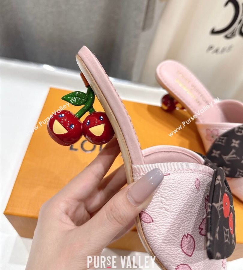 Louis Vuitton LV x TM Cherie Heel Slides Sandal 5.5cm in Pink Blossom Leather with Bow 2025 (MD-250712059)