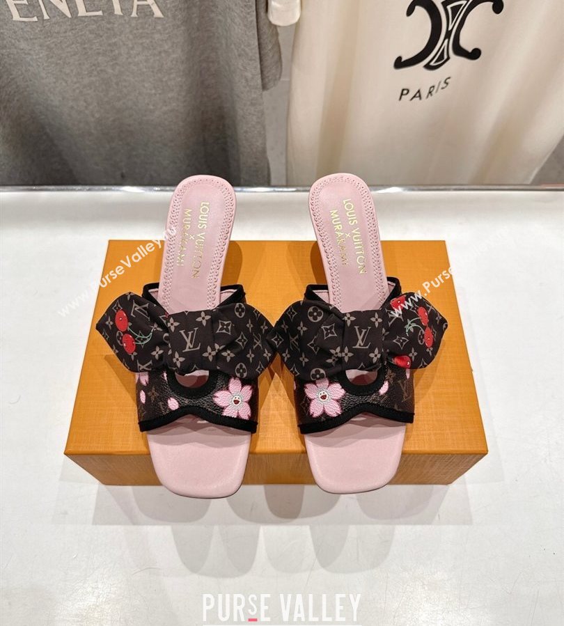 Louis Vuitton LV x TM Cherie Heel Slides Sandal 5.5cm in Blossom Monogram Canvas with Bow 2025 (MD-250712060)