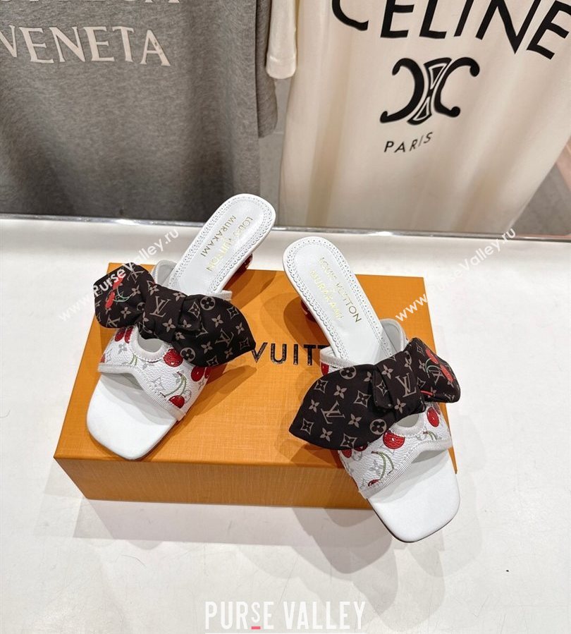 Louis Vuitton LV x TM Cherie Heel Slides Sandal 5.5cm in Monogram Canvas with Bow White 2025 (MD-250712061)