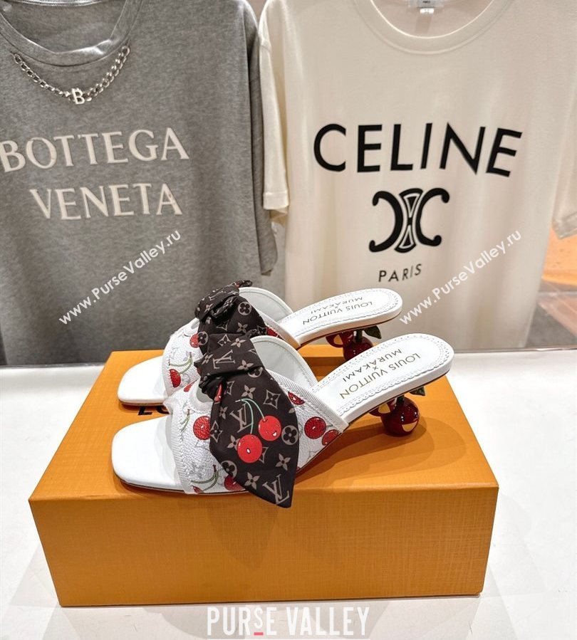 Louis Vuitton LV x TM Cherie Heel Slides Sandal 5.5cm in Monogram Canvas with Bow White 2025 (MD-250712061)