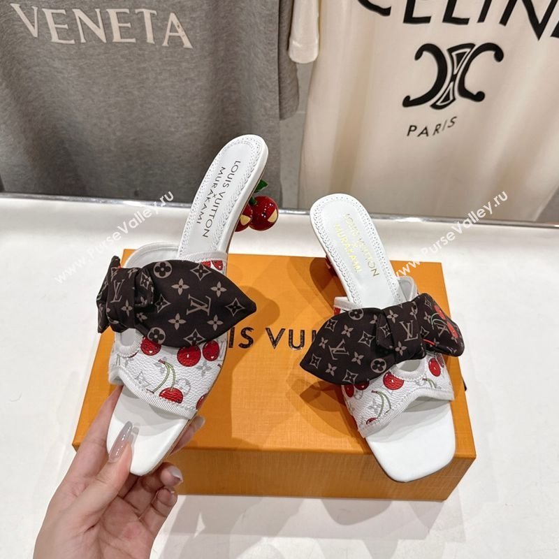 Louis Vuitton LV x TM Cherie Heel Slides Sandal 5.5cm in Monogram Canvas with Bow White 2025 (MD-250712061)