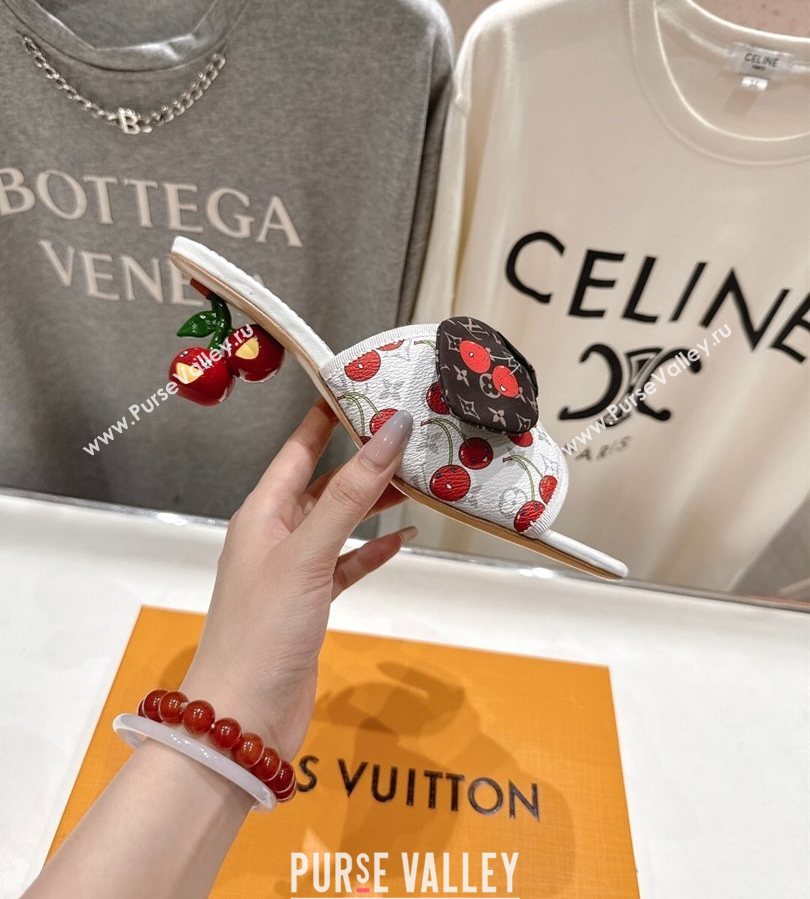 Louis Vuitton LV x TM Cherie Heel Slides Sandal 5.5cm in Monogram Canvas with Bow White 2025 (MD-250712061)
