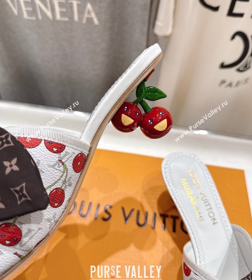 Louis Vuitton LV x TM Cherie Heel Slides Sandal 5.5cm in Monogram Canvas with Bow White 2025 (MD-250712061)