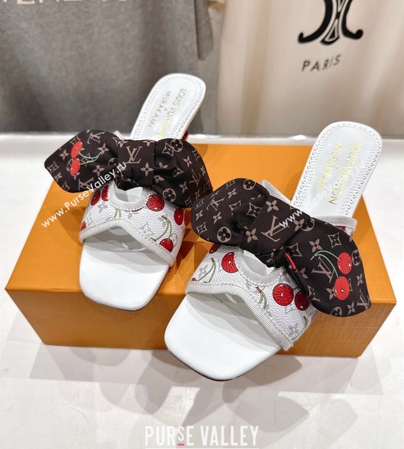 Louis Vuitton LV x TM Cherie Heel Slides Sandal 5.5cm in Monogram Canvas with Bow White 2025 (MD-250712061)