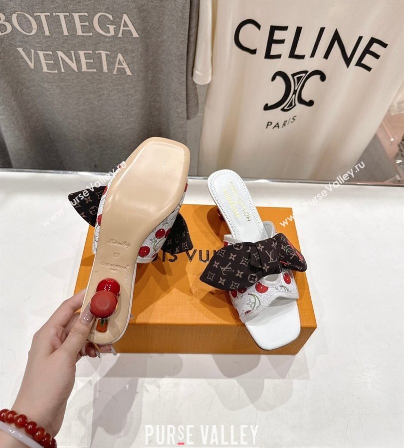 Louis Vuitton LV x TM Cherie Heel Slides Sandal 5.5cm in Monogram Canvas with Bow White 2025 (MD-250712061)
