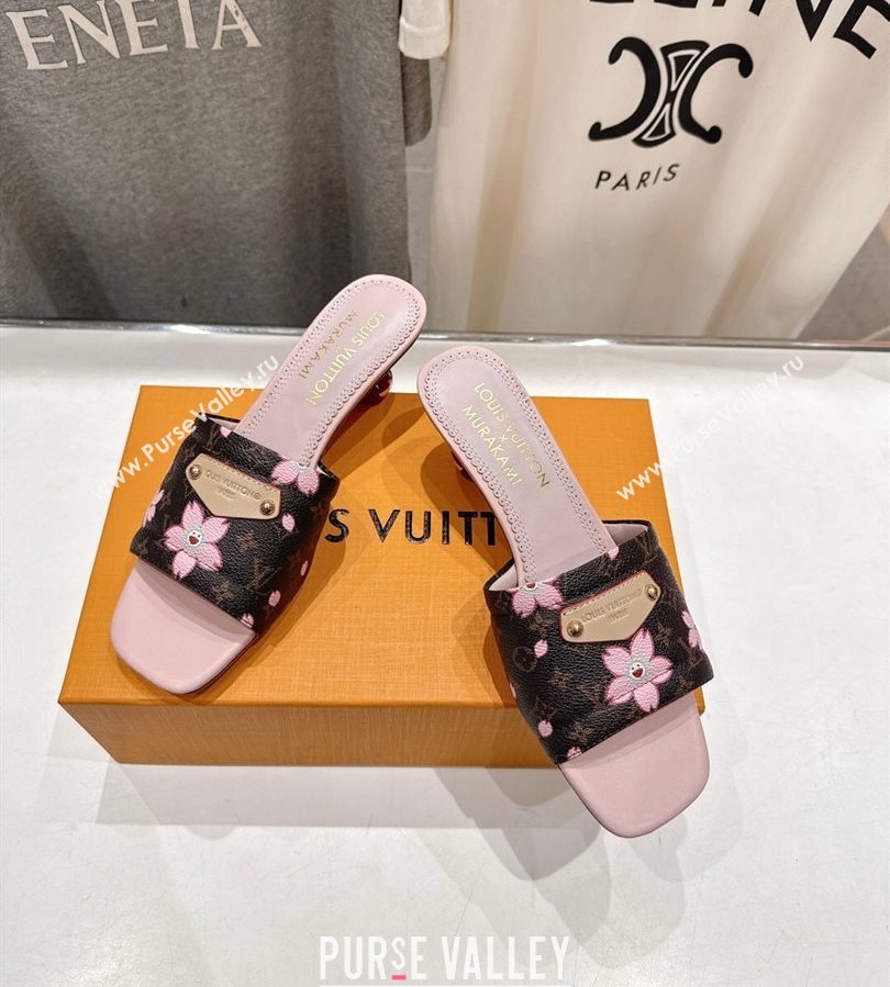 Louis Vuitton LV x TM Lily Heel Slides Sandal 5.5cm in Blossom Monogram Canvas with Bow 2025 (MD-250712069)