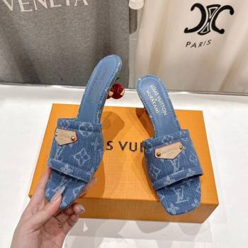 Louis Vuitton LV x TM Lily Heel Slides Sandal 5.5cm in Monogram Denim with Bow Light Blue 2025 (MD-250712062)