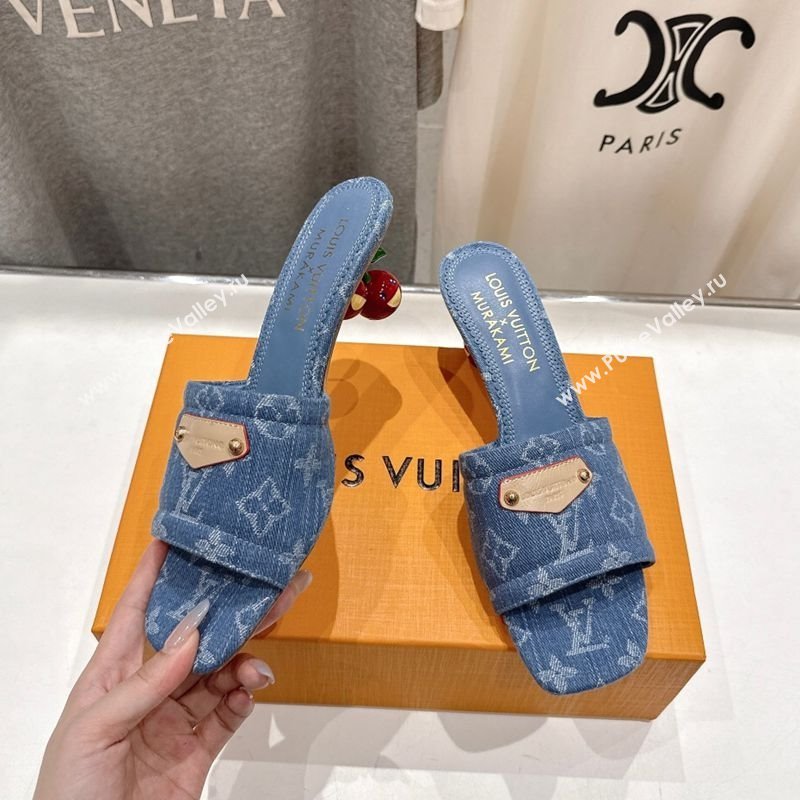 Louis Vuitton LV x TM Lily Heel Slides Sandal 5.5cm in Monogram Denim with Bow Light Blue 2025 (MD-250712062)