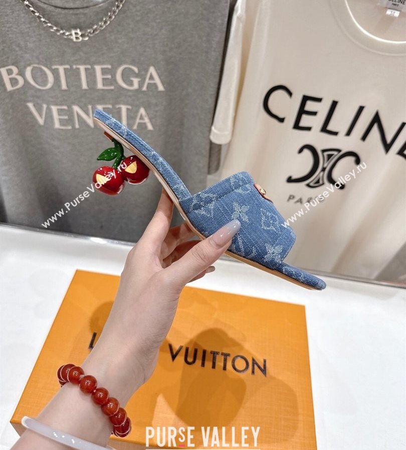 Louis Vuitton LV x TM Lily Heel Slides Sandal 5.5cm in Monogram Denim with Bow Light Blue 2025 (MD-250712062)