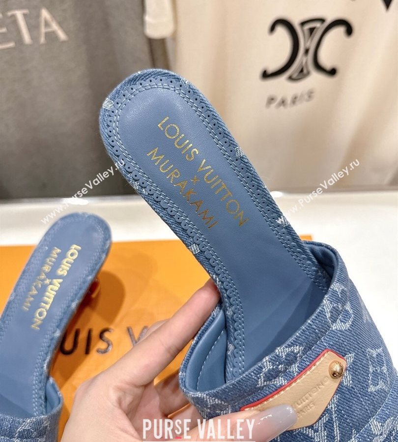 Louis Vuitton LV x TM Lily Heel Slides Sandal 5.5cm in Monogram Denim with Bow Light Blue 2025 (MD-250712062)