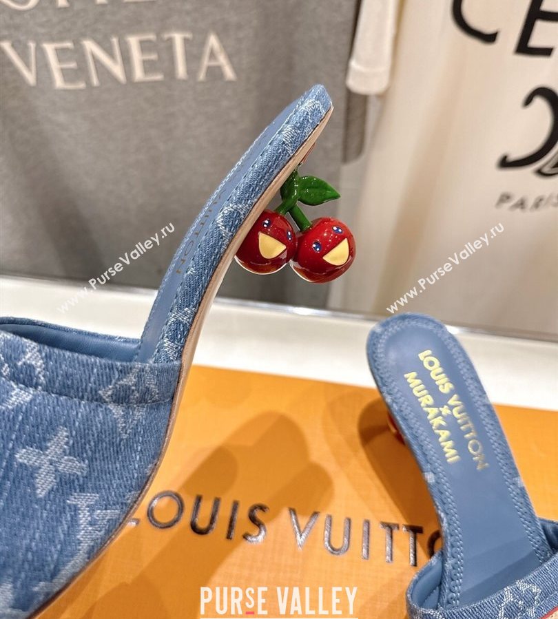Louis Vuitton LV x TM Lily Heel Slides Sandal 5.5cm in Monogram Denim with Bow Light Blue 2025 (MD-250712062)