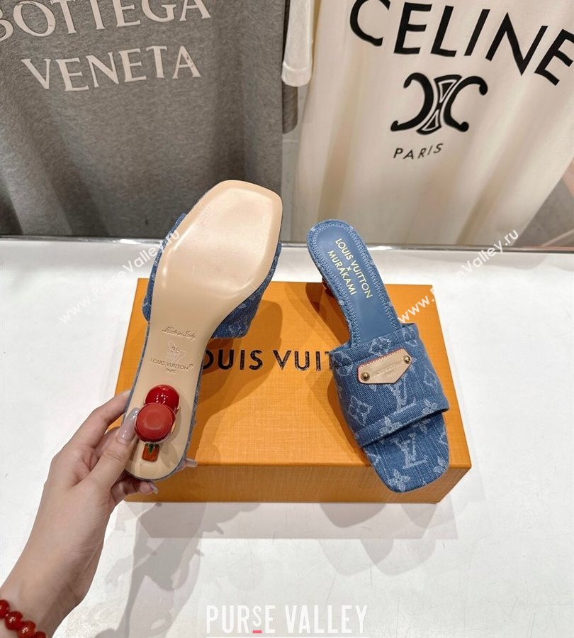 Louis Vuitton LV x TM Lily Heel Slides Sandal 5.5cm in Monogram Denim with Bow Light Blue 2025 (MD-250712062)