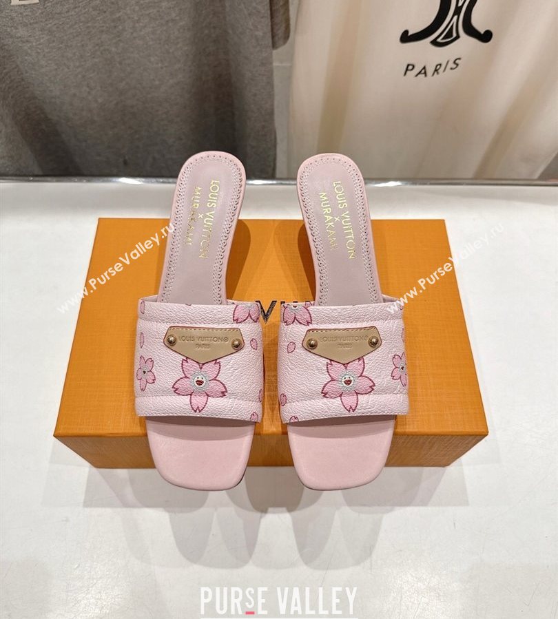 Louis Vuitton LV x TM Lily Heel Slides Sandal 5.5cm in Blossom Leather with Bow Pink 2025 (MD-250712072)