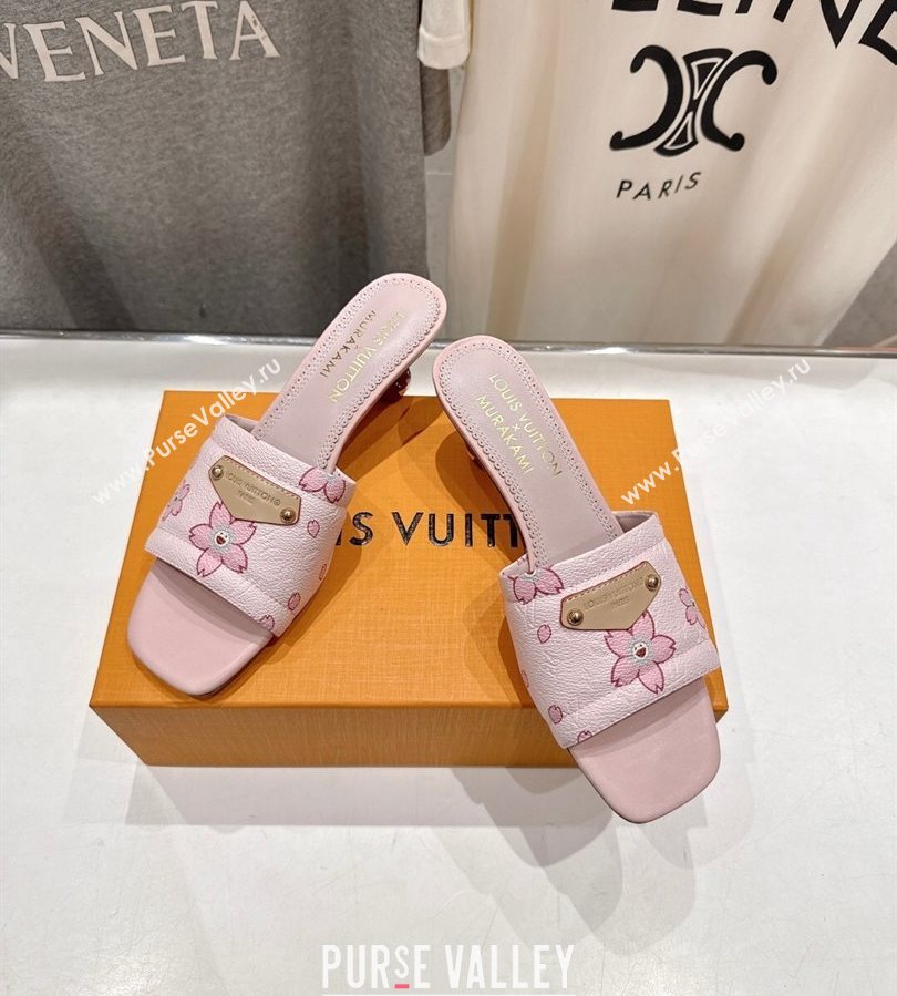 Louis Vuitton LV x TM Lily Heel Slides Sandal 5.5cm in Blossom Leather with Bow Pink 2025 (MD-250712072)